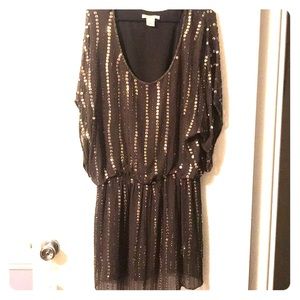 Golden Beaded Sequined Brown Dress